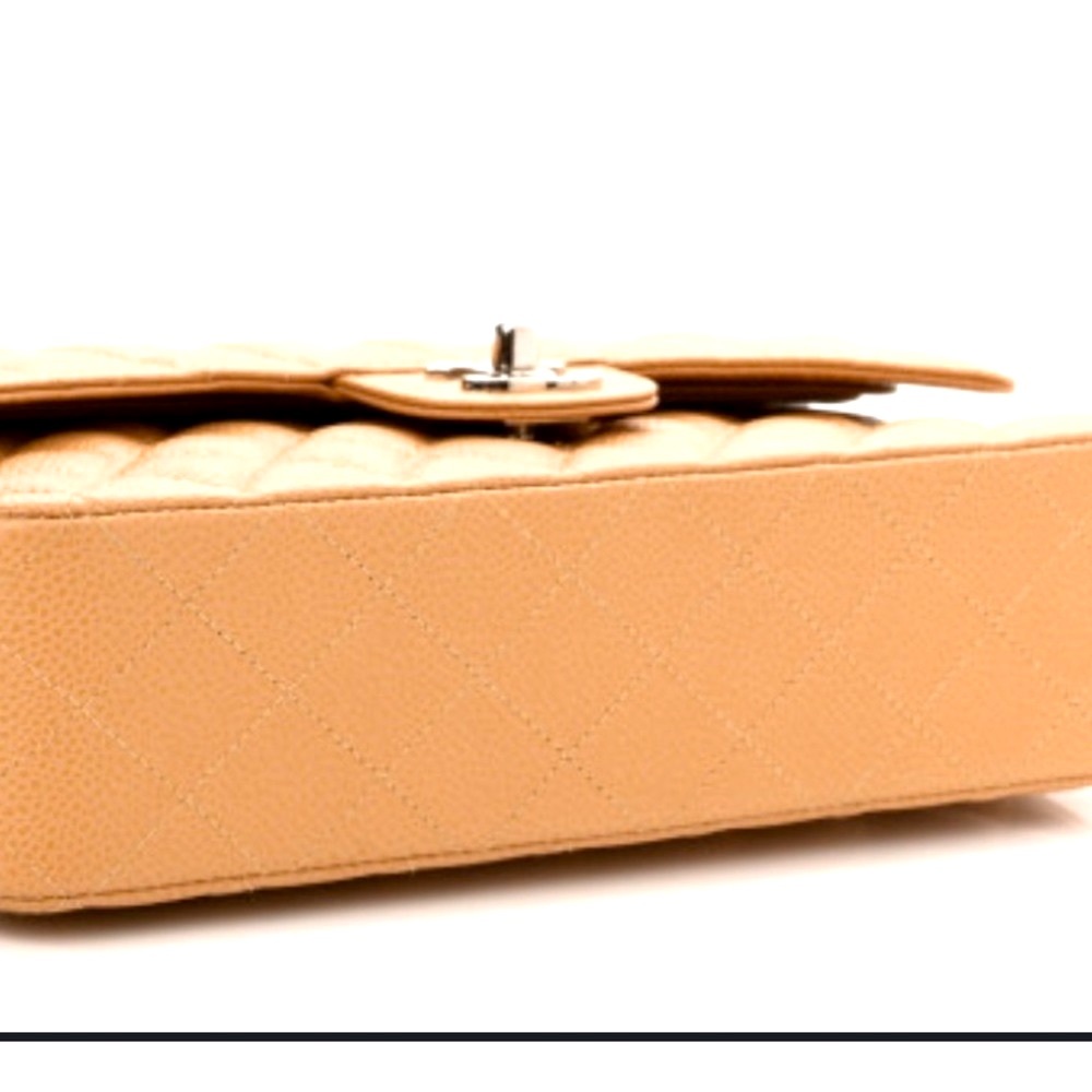 Chanel Classic Caviar Beige Caramel Medium Duble Flap Silver Chain Bag - Picture 3 of 14